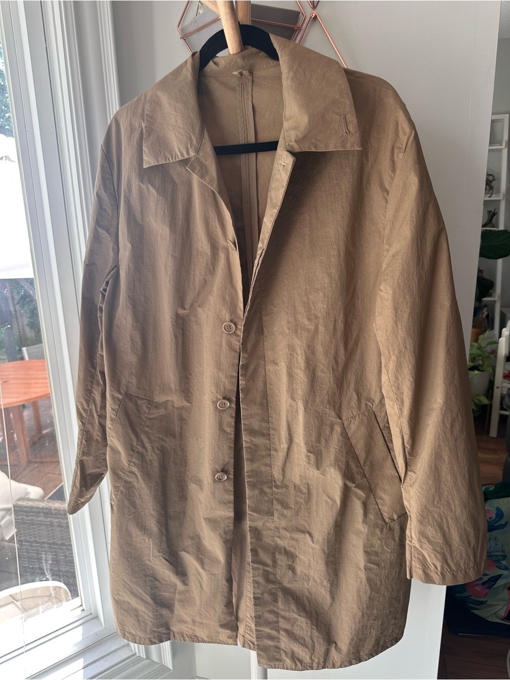 COS Men's Lightweight Brown Tan Single-Breasted Trench Rain Coat Jacket Size 38R